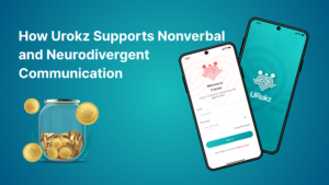 Nonverbal neurodivergent user sending virtual penny via Urokz app