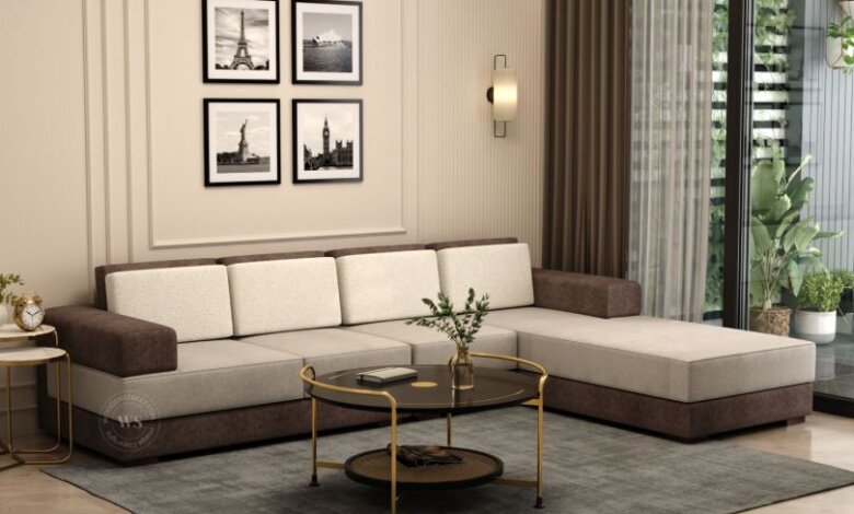 L shape sofa design from wooden street
