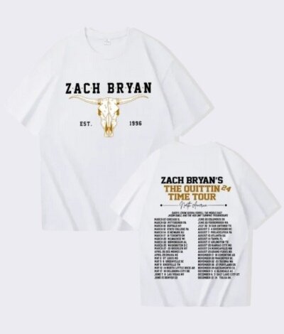Zach Bryan The Quittin Time Tour 2024 White Shirt