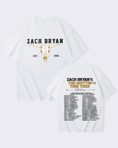 Zach Bryan The Quittin Time Tour 2024 White Shirt