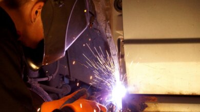 Mobile welding technician performing structural repair on-site in Idaho