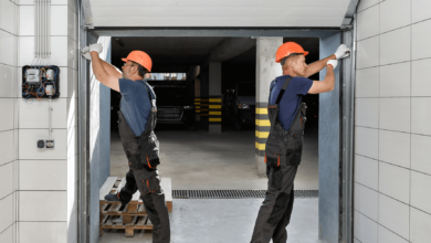 Shutter Repair technician fixing metal shopfront shutter