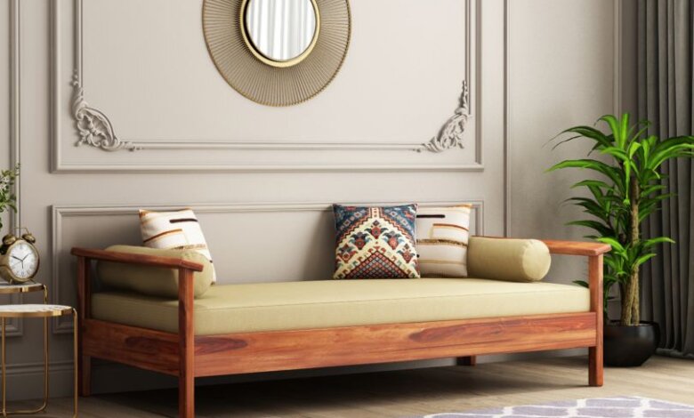 diwan bed design from wooden street