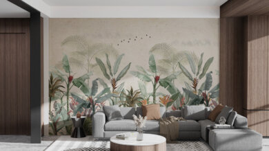 Vintage Tropical Botanical Leaf Mural