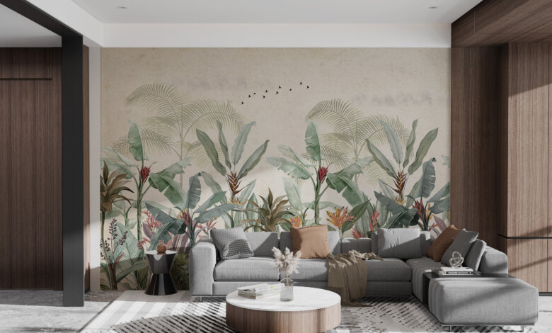 Vintage Tropical Botanical Leaf Mural