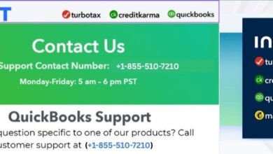 Intuit support contact information image showing logos for TurboTax, Credit Karma, QuickBooks, and Mailchimp. The technical support number is +1-855-510-7210, available Monday to Friday, 5 AM to 6 PM PST.