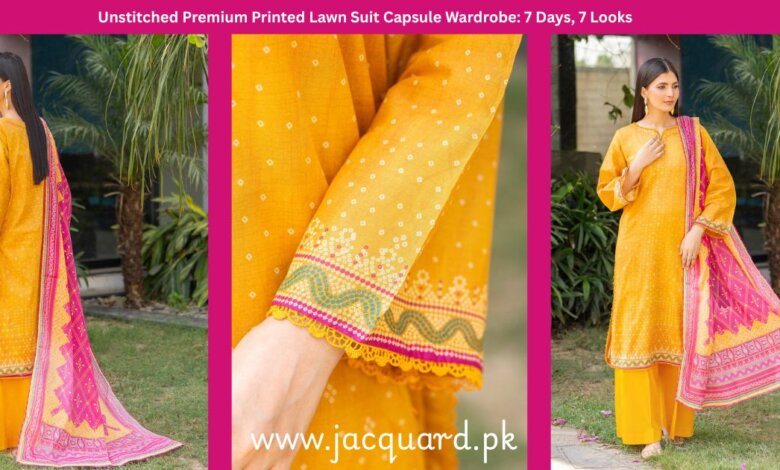 Unstitched Premium Printed Lawn Suit Capsule Wardrobe: 7 Days, 7 Looks - JACQUARD CLOTHING