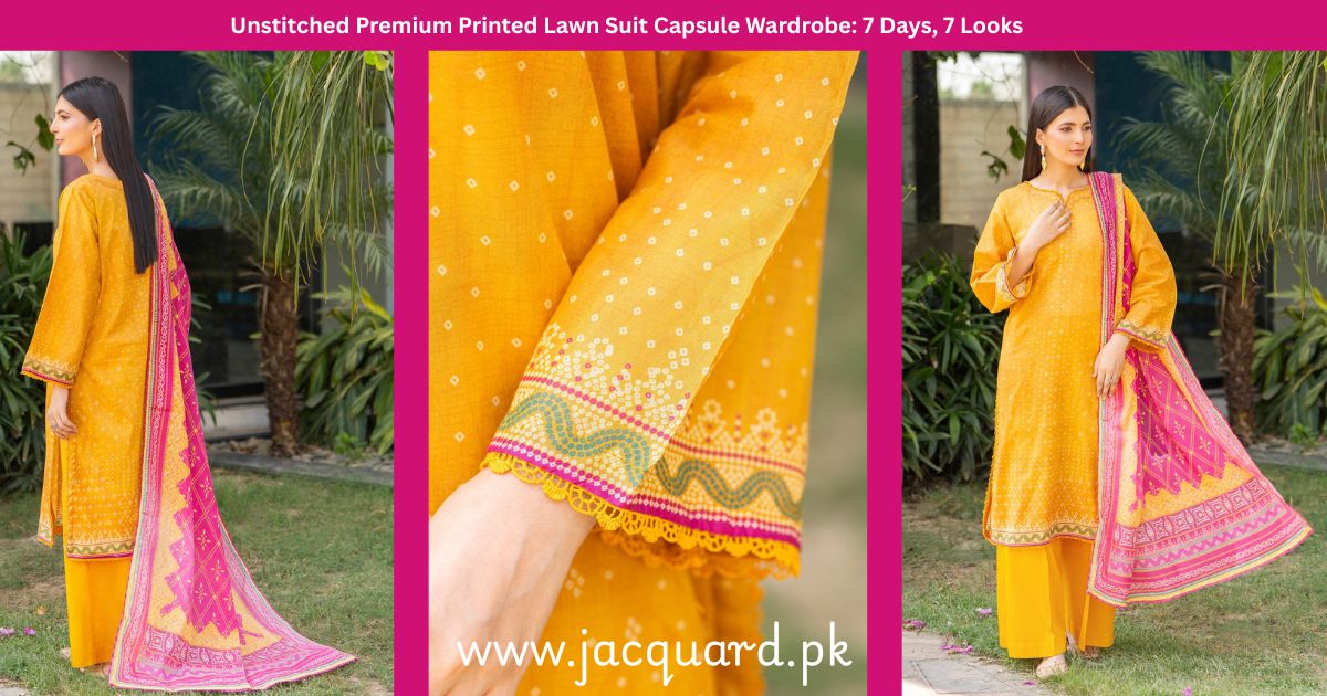 Unstitched Premium Printed Lawn Suit Capsule Wardrobe: 7 Days, 7 Looks - JACQUARD CLOTHING