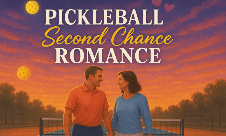 Two players on a pickleball court, representing a second chance romance and love rekindled through sport.