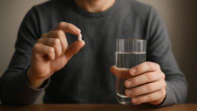 man holding pill