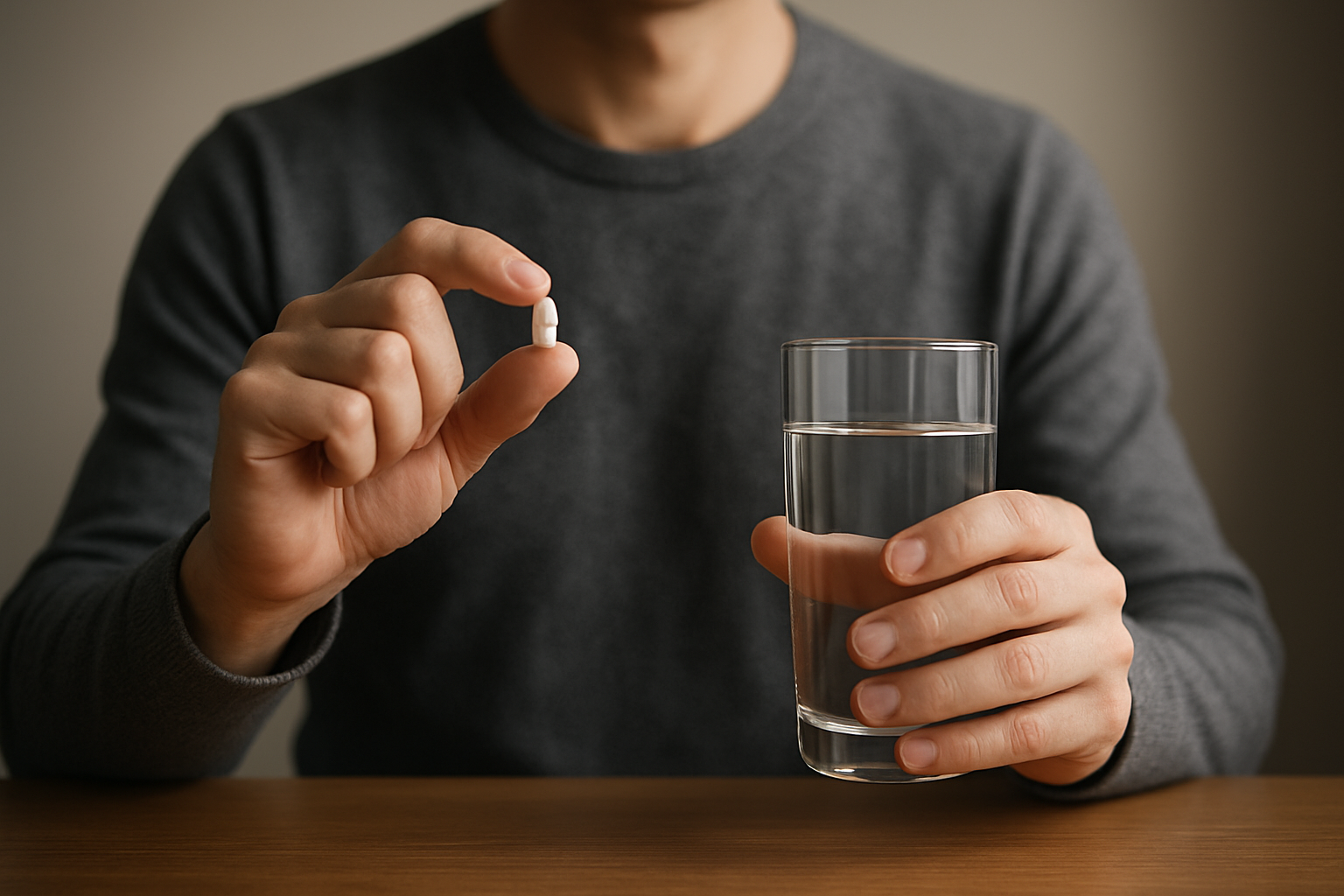 man holding pill