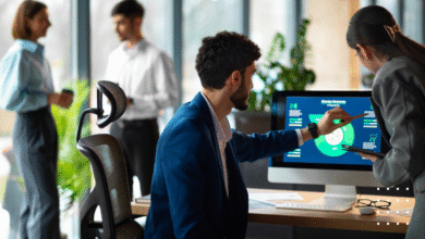 Employee-presenting- report-on-system
